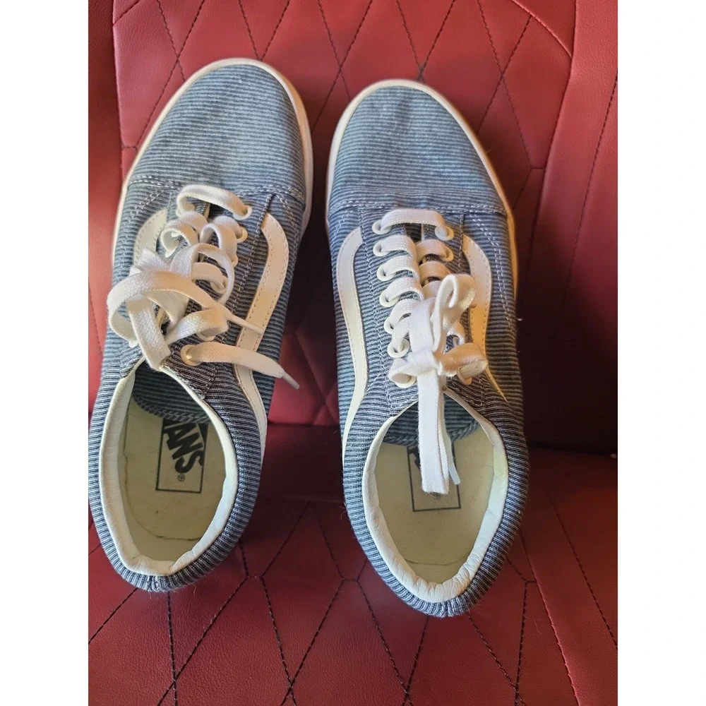 VANS Blue/White Striped Low Top Lace-Up Sneakers Casual Athletic Shoe Size  7.5
